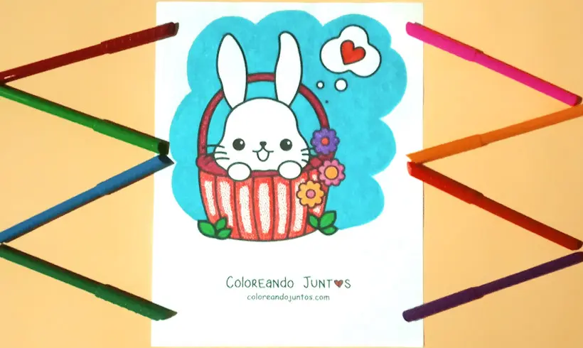 Desenho de coelho kawaii colorido por Colorindo Juntos
