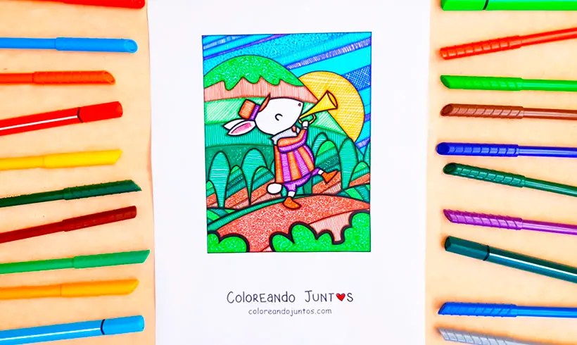 Desenho de coelho colorido por Colorindo Juntos