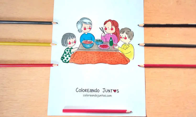 Desenho de uma família jantando colorido por Colorindo Juntos
