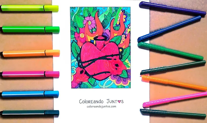 Desenho de um coração colorido pela Colorindo Juntos