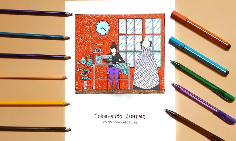 Desenho de costureira colorido por Colorindo Juntos
