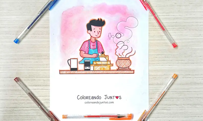 Desenho de um homem cozinhando colorido pela Colorindo Juntos