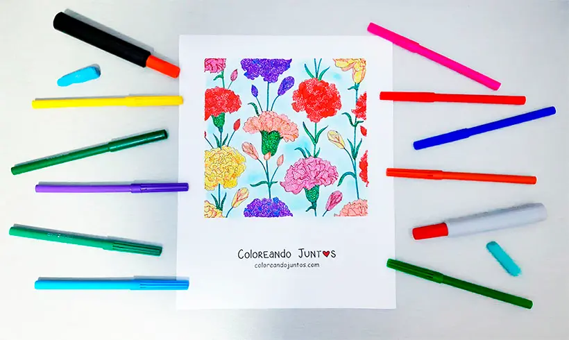 Desenho de cravo colorido por Colorindo Juntos