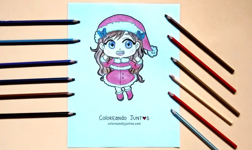 Desenho de menina no Natal colorido por Colorindo Juntos