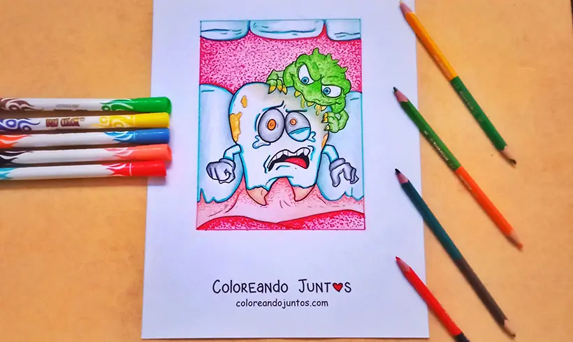 Desenho de dente colorido pela Colorindo Juntos
