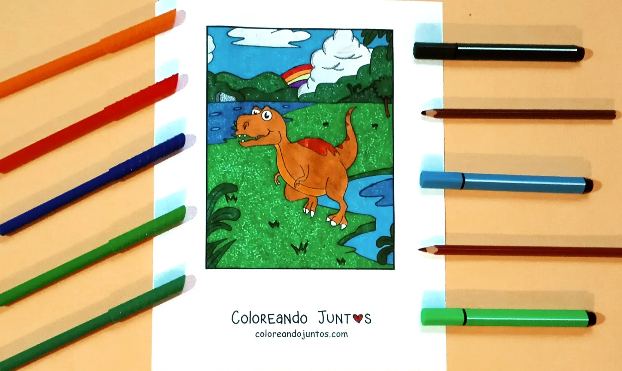 Desenho de dinossauro carnívoro colorido por Colorindo Juntos