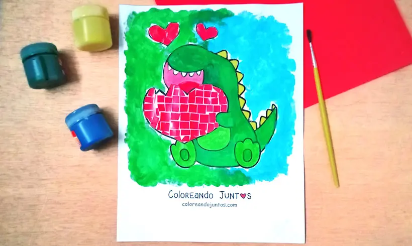 Desenho de dinossauro kawaii colorido por Colorindo Juntos