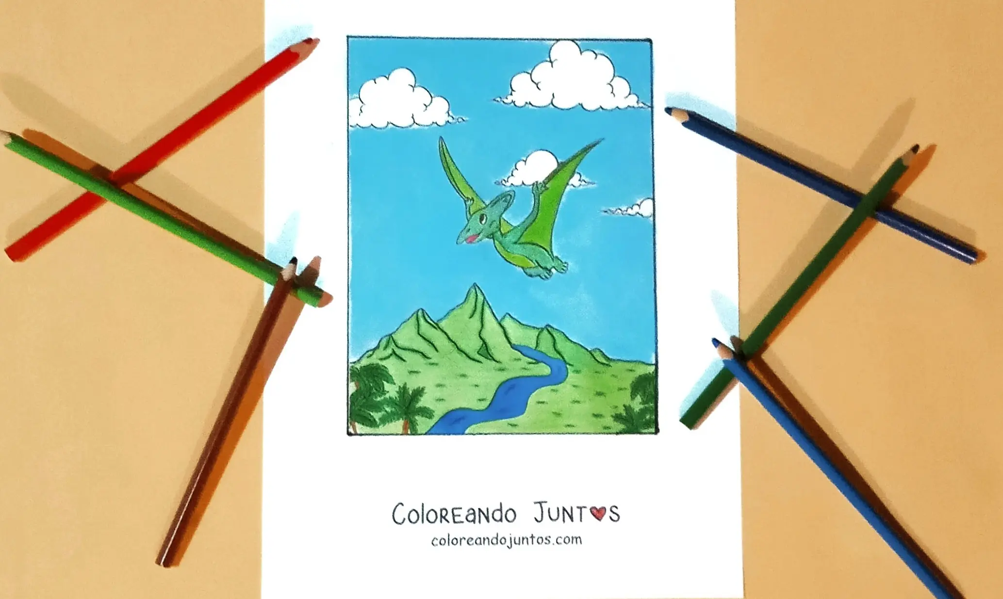 Desenho de dinossauro voador colorido por Colorindo Juntos