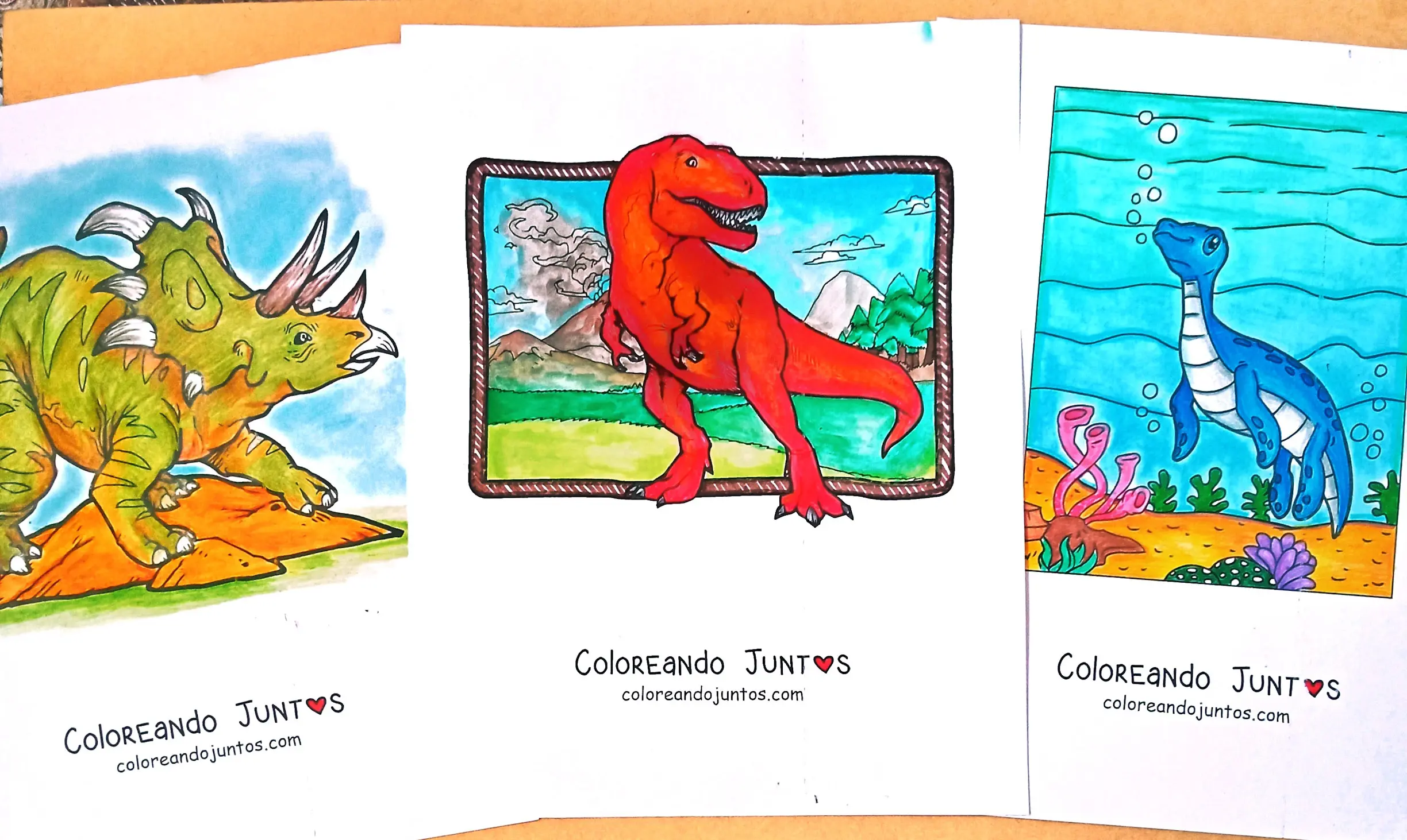 Desenhos de dinossauros coloridos pelo Colorindo Juntos