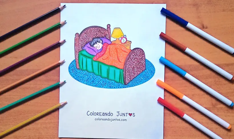 Desenho de um menino dormindo colorido por Colorindo Juntos