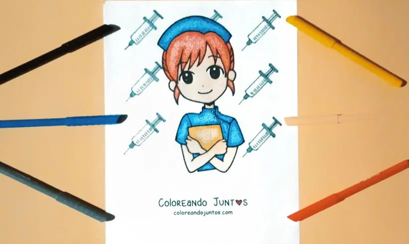 Desenho de enfermeira colorida por Colorindo Juntos