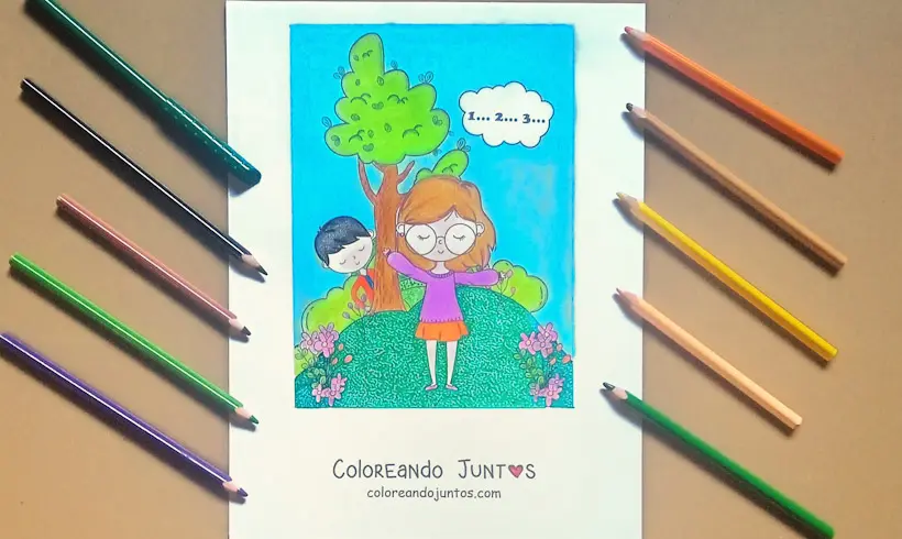 Desenho do jogo de esconde-esconde colorido por Colorindo Juntos
