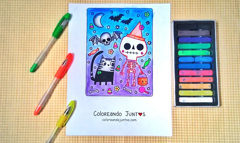 Desenho de Esqueletos de Halloween coloridos por Colorindo Juntos