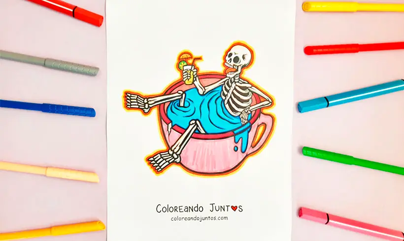 Desenho de esqueleto colorido por Colorindo Juntos