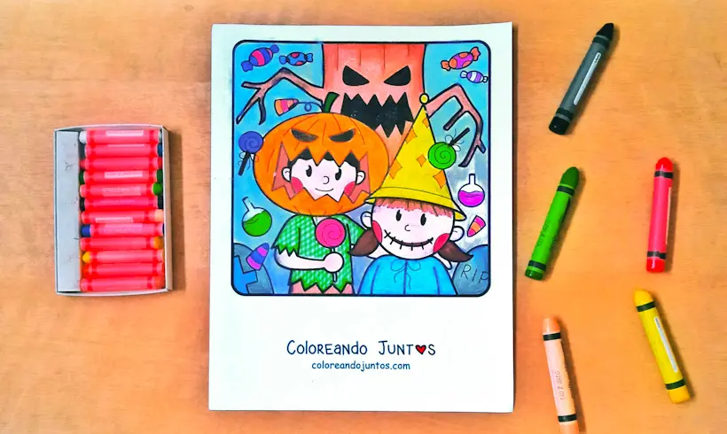 Desenho de fantasias de Halloween coloridas pelo Colorindo Juntos