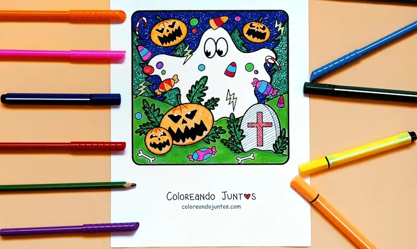 Desenho de fantasma de Halloween colorido por Colorindo Juntos