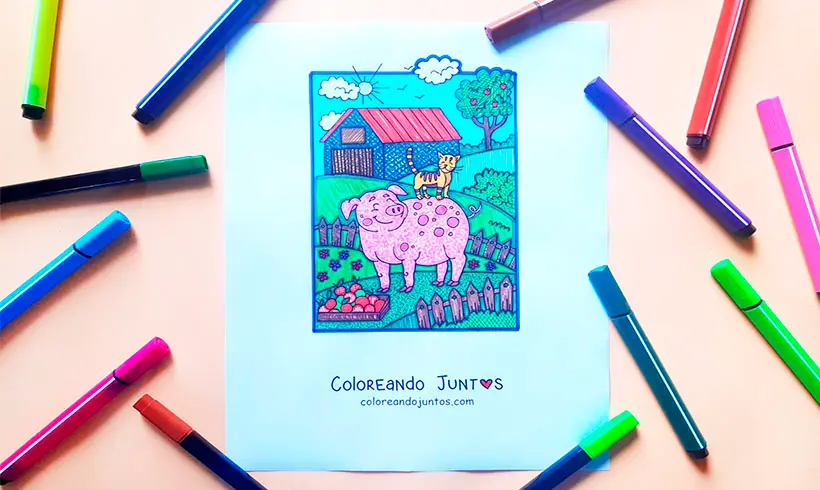 Desenho de fazenda colorido por Colorindo Juntos