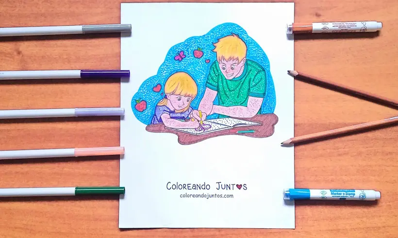 Desenho de uma menina fazendo as suas licoes colorido por Colorindo Juntos