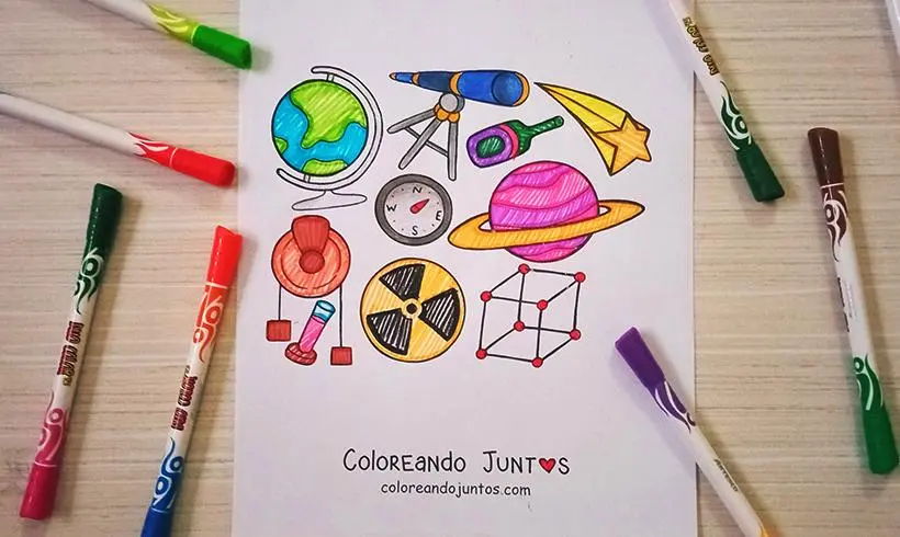 Desenho de física colorido pelo Colorindo Juntos
