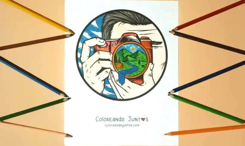 Desenho de fotografo colorido por Colorindo Juntos