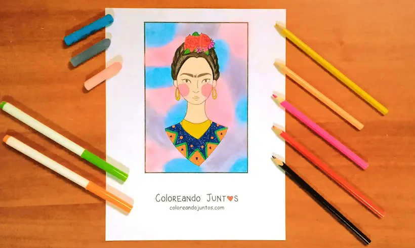 Desenho de Frida Kahlo colorido por Colorindo Juntos