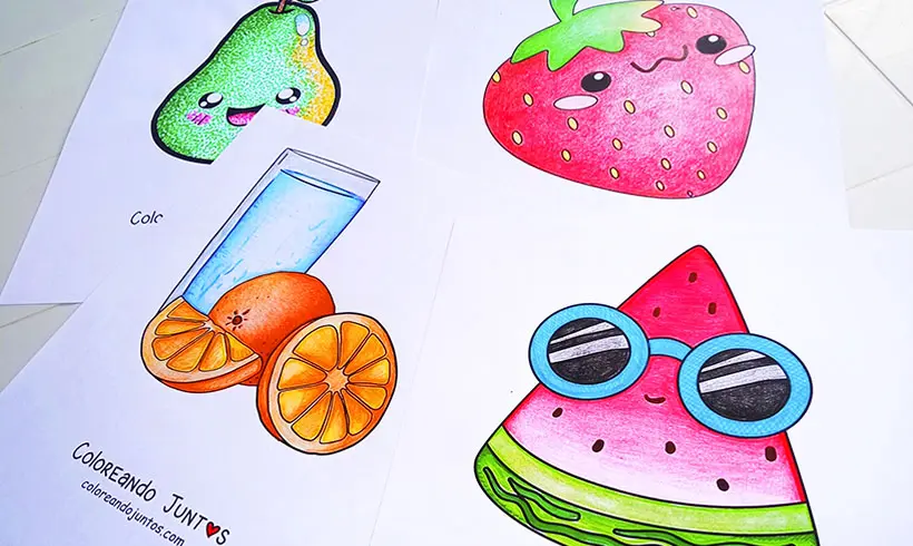 Desenhos de frutas coloridas pela Colorindo Juntos
