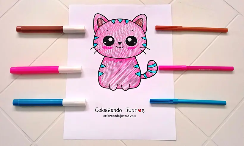 Desenho de gato colorido por Colorindo Juntos