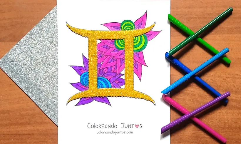 Desenho do signo de Gêmeos colorido por Colorindo Juntos