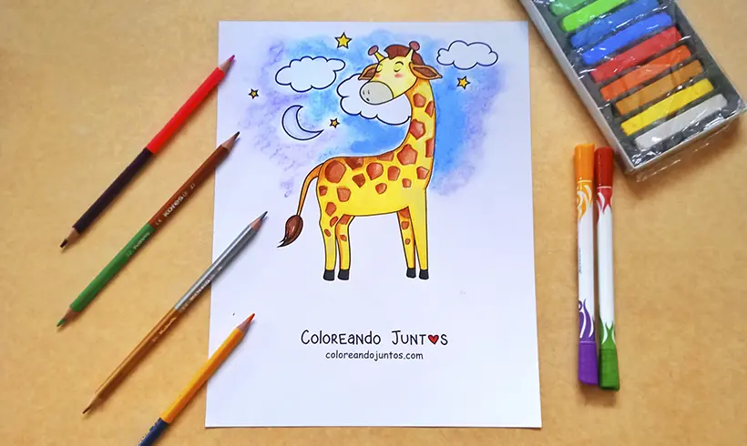 Desenho de girafa colorido por Colorindo Juntos