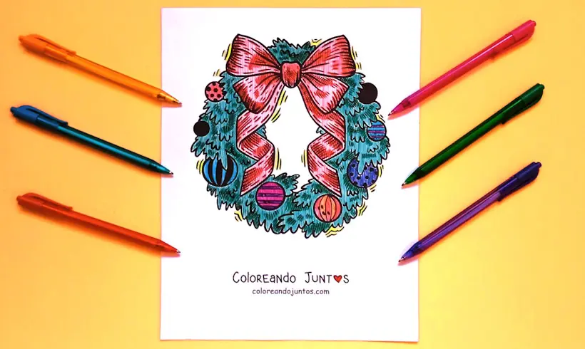 Desenho de guirlanda de Natal colorida por Colorindo Juntos