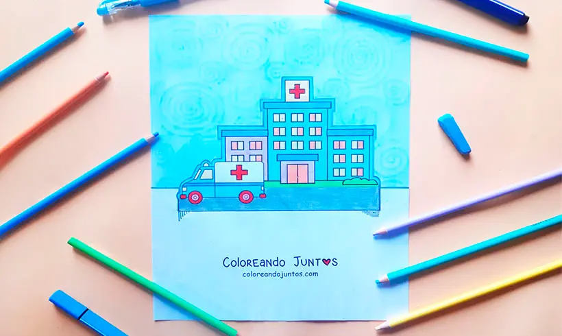 Desenho de hospital colorido por Colorindo Juntos