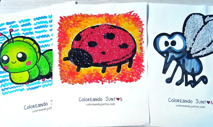Desenhos de insetos coloridos pelo Colorindo Juntos