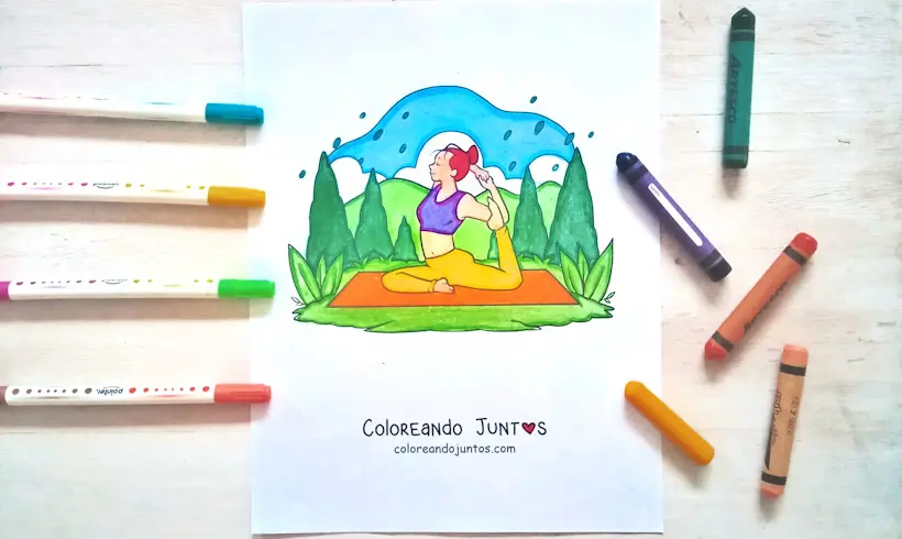 Desenho de yoga colorido por Colorindo Juntos