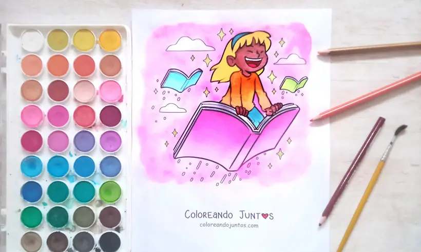 Desenho de leitura colorido por Colorindo Juntos