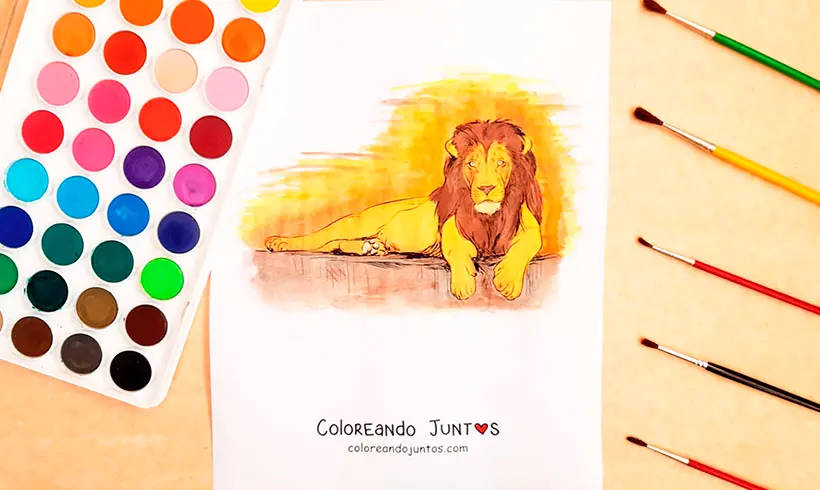 Desenho de leão colorido por Colorindo Juntos