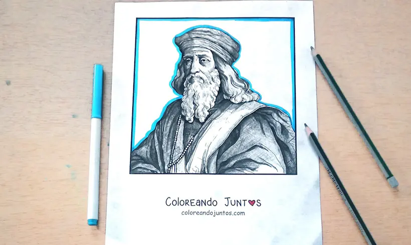Desenho de Leonardo da Vinci colorido por Colorindo Juntos