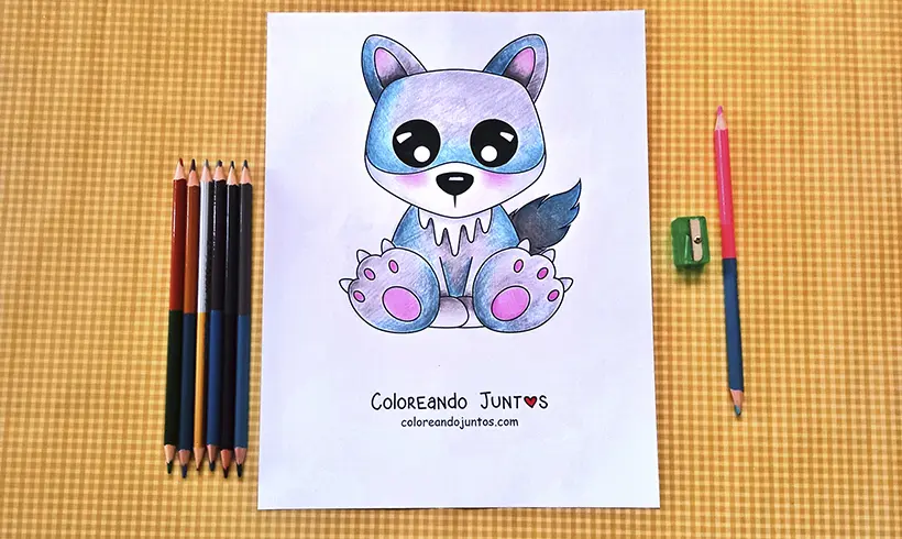 Desenho de lobo colorido por Colorindo Juntos