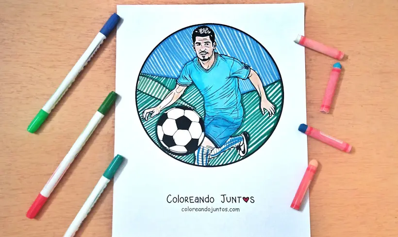 Desenho de Luis Suárez colorido pela Colorindo Juntos