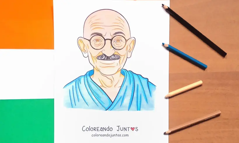 Desenho de Mahatma Gandhi colorido pela Colorindo Juntos