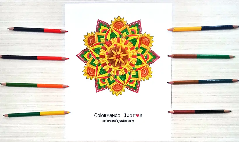 Desenho de mandala budista colorido pela Colorindo Juntos