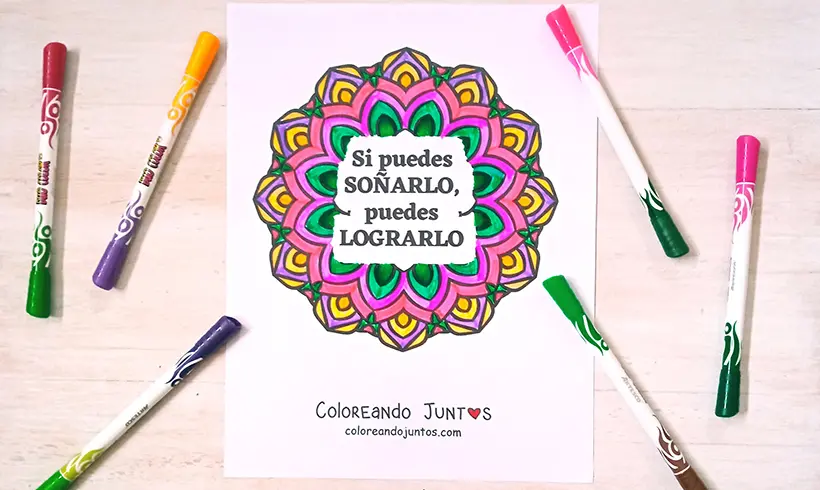 Desenho de mandala com frase colorida por Colorindo Juntos