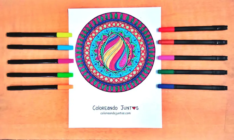 Desenho de mandala de Páscoa colorido pela Colorindo Juntos