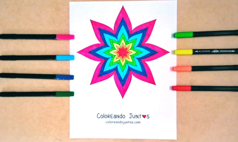 Desenho de mandala em formato de estrela colorida por Colorindo Juntos