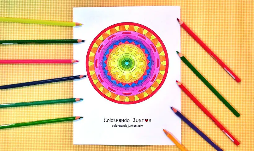 Desenho de mandala geométrica colorido por Colorindo Juntos