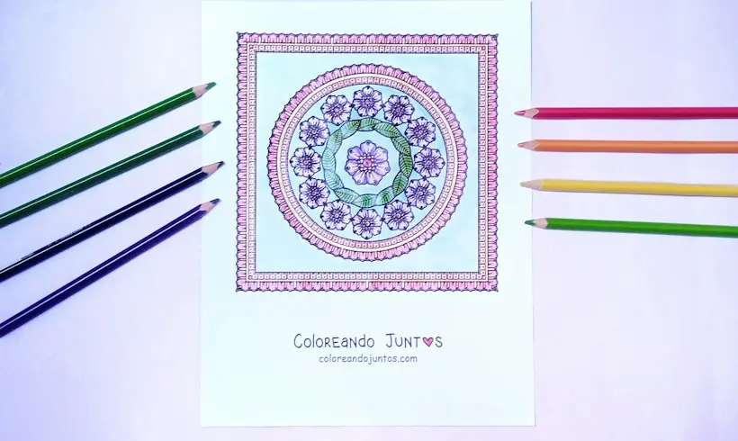 Desenho de mandala quadrada colorido por Colorindo Juntos