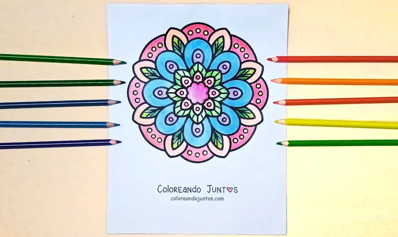 Desenho de mandala relaxante colorida por Colorindo Juntos