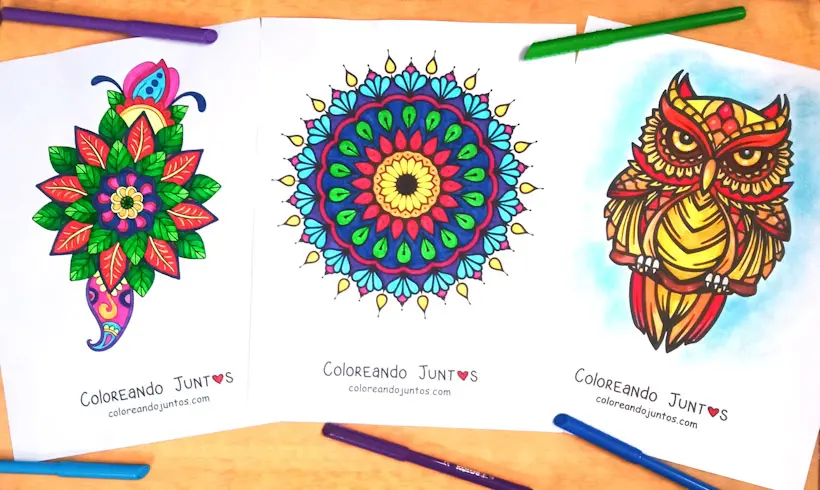 Desenhos de mandalas coloridas pelo Colorindo Juntos