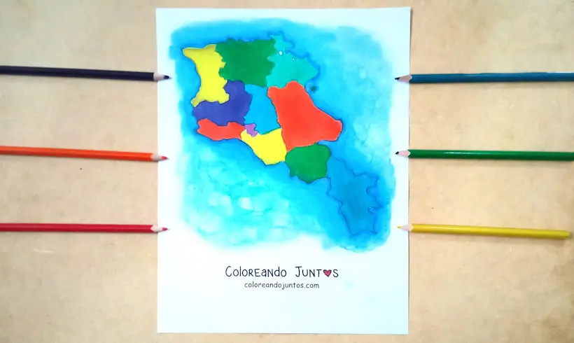 Desenho do mapa de um país asiático colorido por Colorindo Juntos