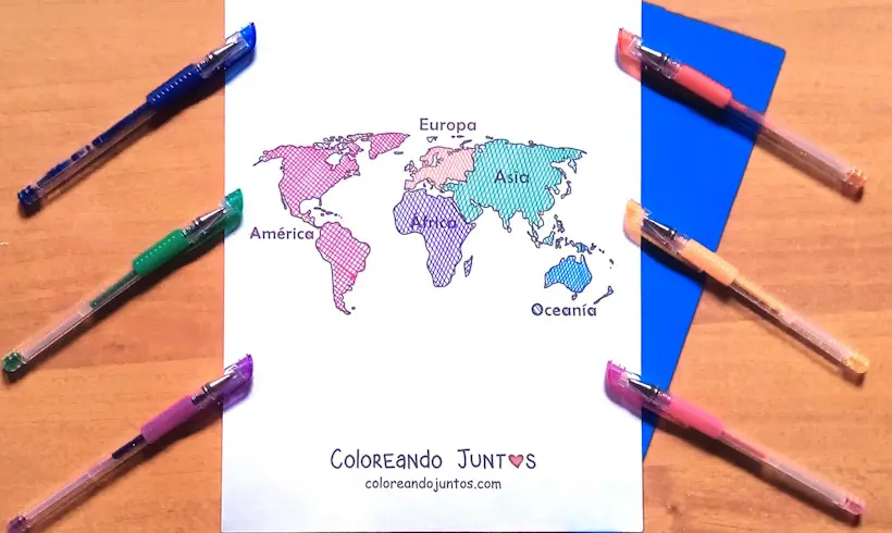 Desenho do mapa-múndi colorido pela Colorindo Juntos