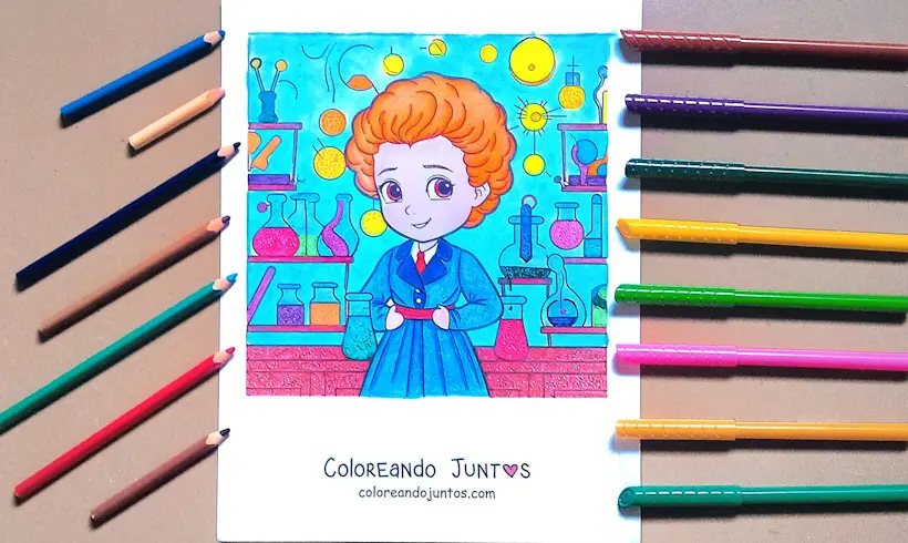 Desenho de Marie Curie colorido por Colorindo Juntos